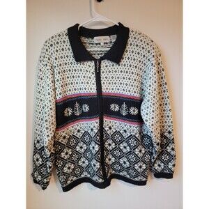 Baxter Wells Fair Isle Wool Blend Sweater Full Zip Winter Ski Cozy Womens Large